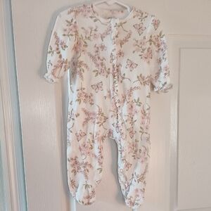 Little Me Pink and Cream Floral Butterfly Footed One-Piece